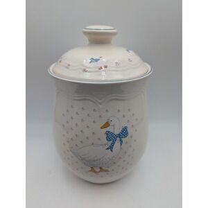 Tienshan Canister Cream Aunt Rhody Country Goose Stoneware Jar Lid 10 in